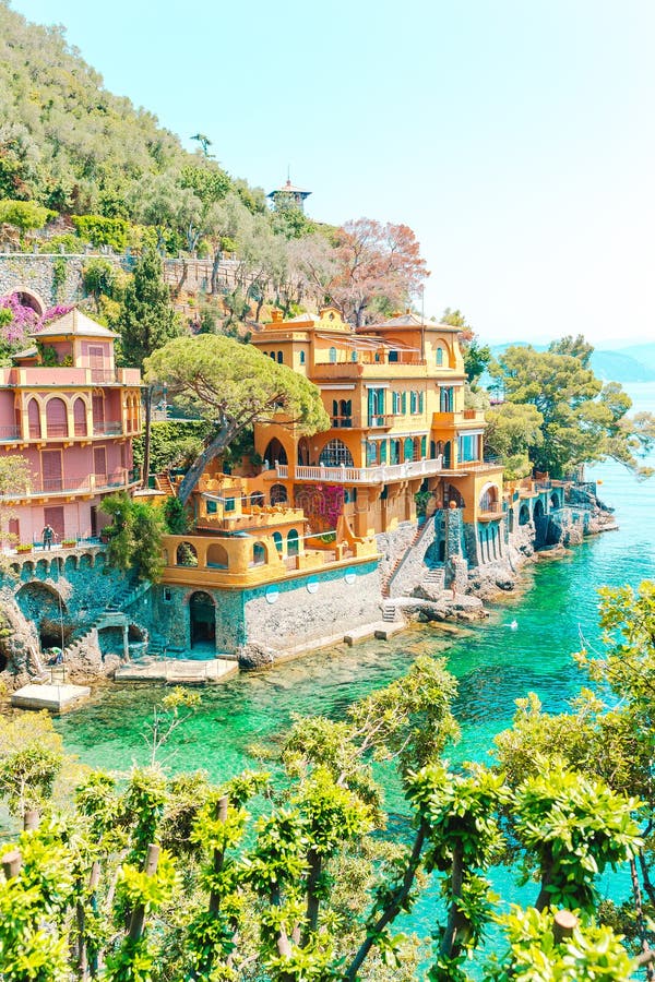 Beautiful Sea Coast with Colorful Houses in Portofino, Italy. Summer ...