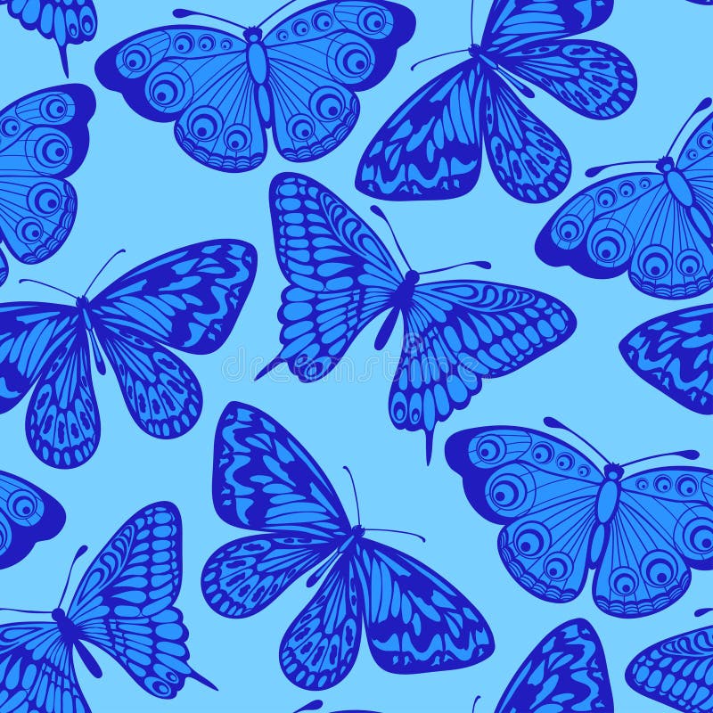 Beautiful seamless background, blue butterfly. stock illustration