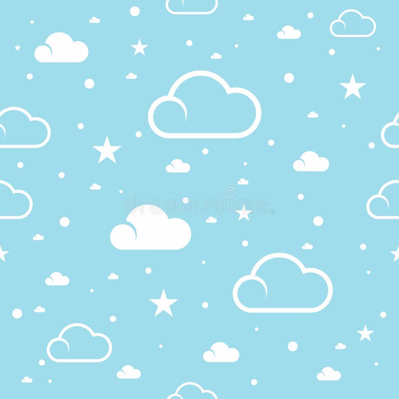 Beautiful seamless pattern clouds and star continuous on light blue background stock illustration