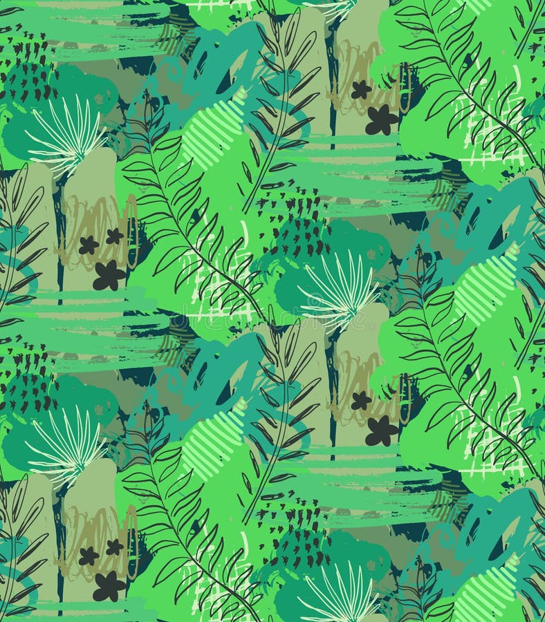 Beautiful Seamless Pattern with Ropical Jungle Palm Leaves and Abstract ...