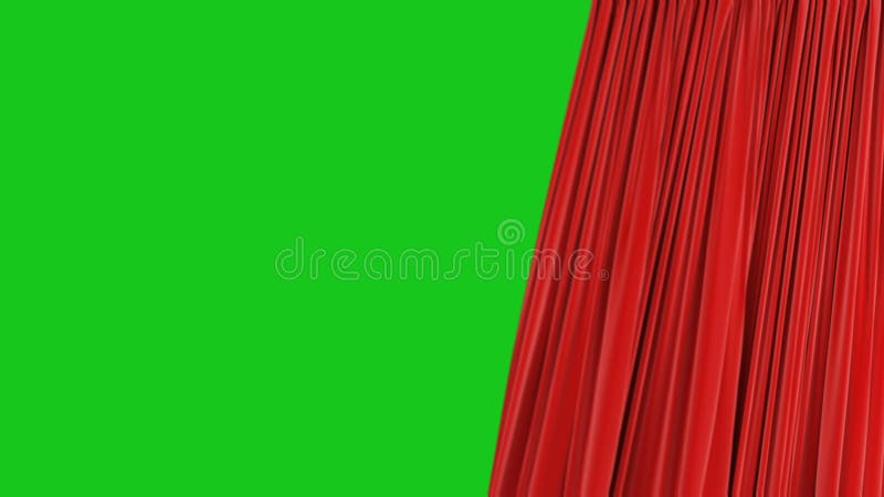 Beautiful Seamless Red Single Curtain Opening and Closing on Green Screen. Looped 3d Animation Abstract Realistic