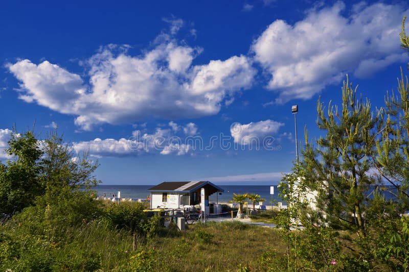 Beautiful seascape with water at sunset on Baltic sea coast in Boltenhagen