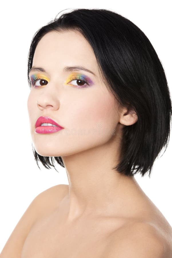 Beautiful brunette with rainbow make up stock images Beautiful brunette with rainbow make up stock images