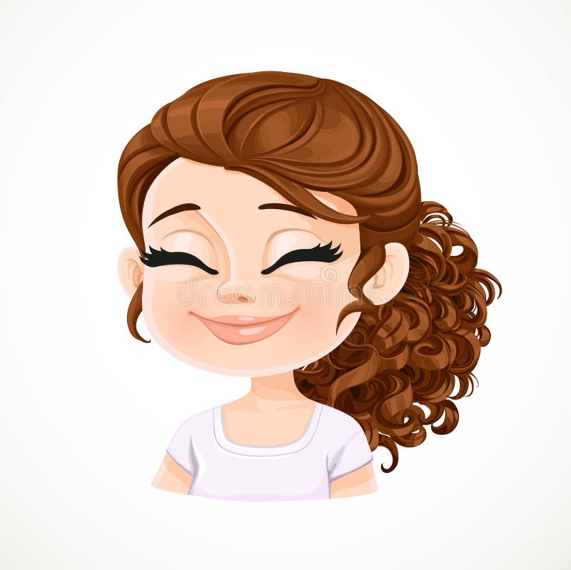 Beautiful Serene Joy Cartoon Brunette Girl With Dark Chocolate Hair Portrait Stock Illustration