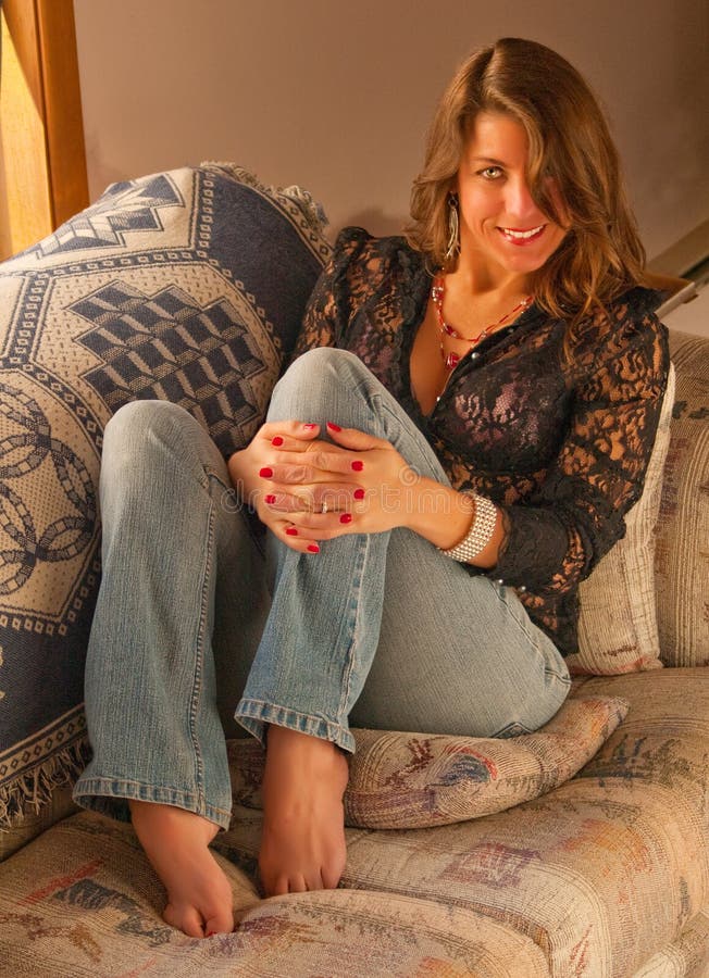 Barefoot in jeans