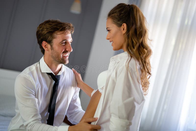Beautiful Couple In Love Hugging And Kissing During Foreplay Stock Image Image Of Lovers