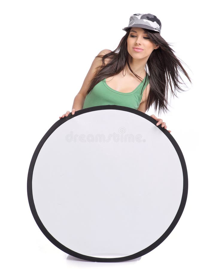 Beautiful girl holding emply white board