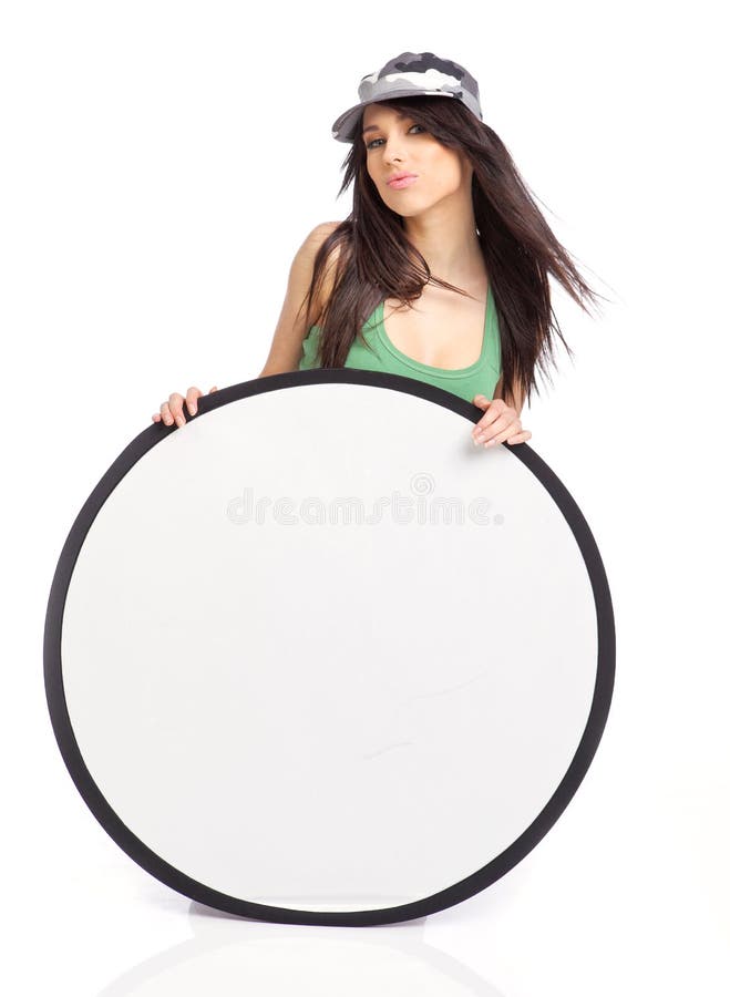 Beautiful girl holding emply white board