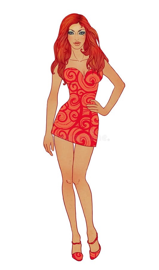 Beautiful lady in red dress. Full length portrait of a beautiful lady in red dress stock illustration