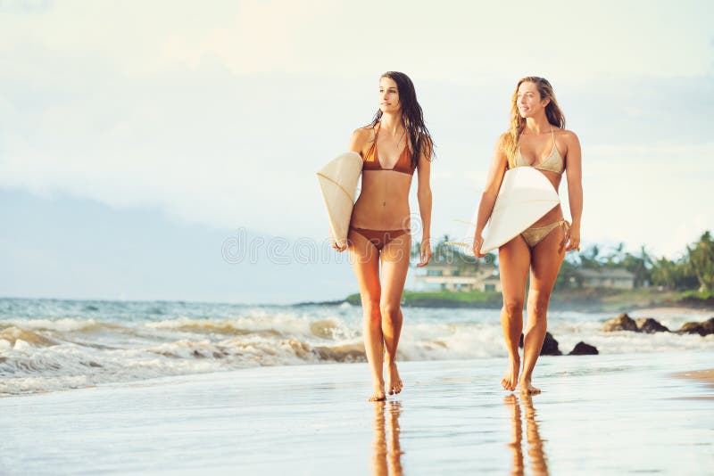 Beautiful Surfer Girls on the Beach