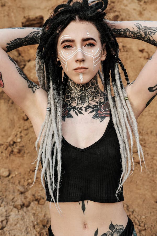 Beautiful Woman in Black Underwear. the Body is Covered with Many Tattoos. Dreadlocks on the Head . Posing Against Stock Photo - Image of female, accessories: 151881806 Beautiful Woman in Black Underwear. the Body is Covered with Many Tattoos. Dreadlocks on the Head . Posing Against Stock Photo - Image of female, accessories: 151881806