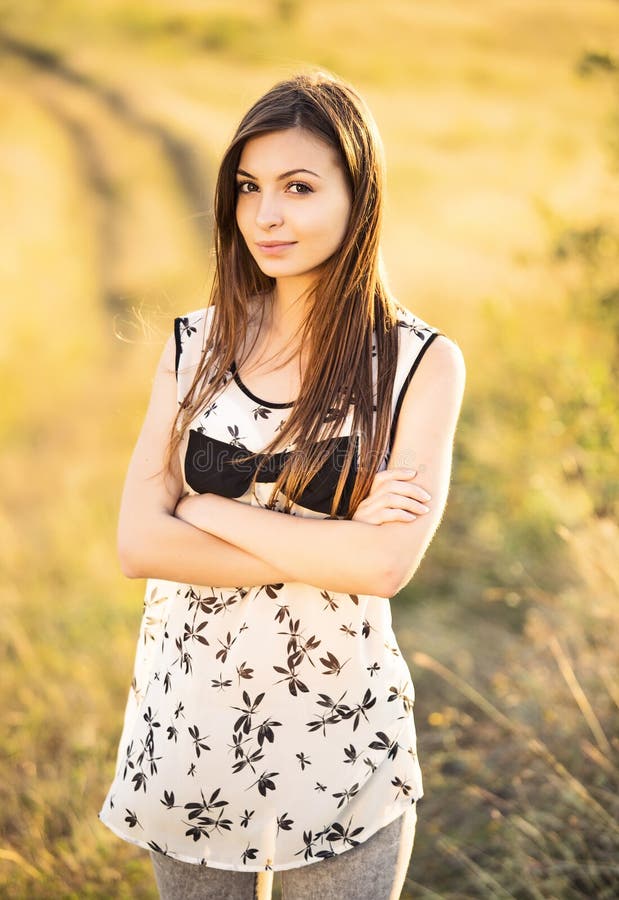 Beautiful woman on the nature royalty free stock image