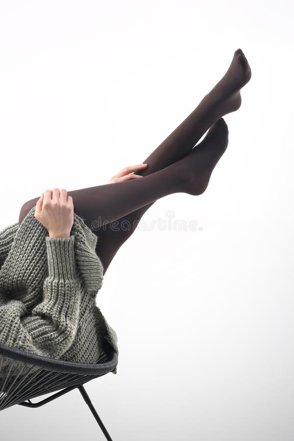 Winter Tights. Legs of a Woman in Pantyhose Stock Image - Image of
