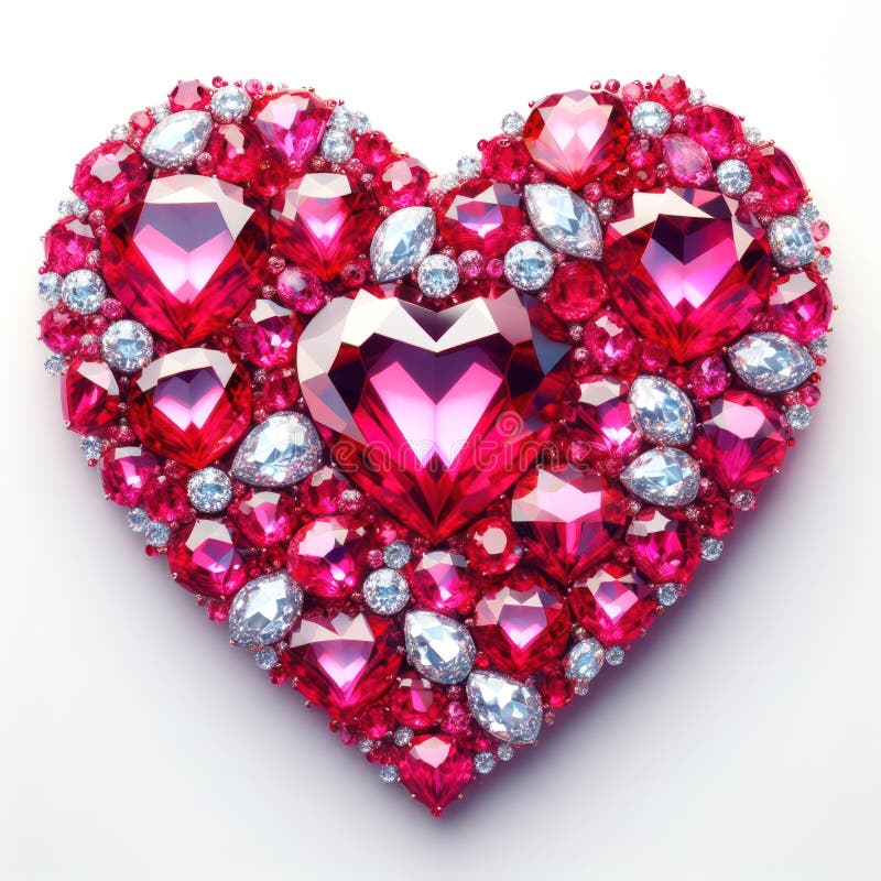 Beautiful shining rubies in a heart shape for a romantic border on white background royalty free illustration