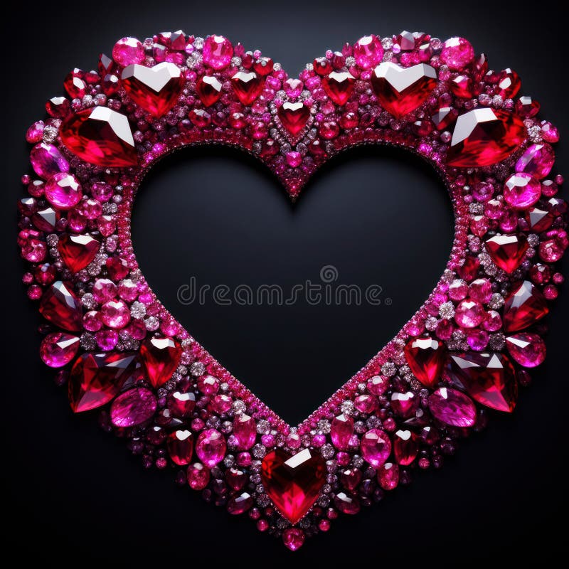Beautiful shining rubies in a heart shape for a romantic message on black background vector illustration