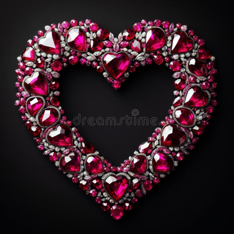 Beautiful shining rubies in a heart shape for a romantic message on black background vector illustration