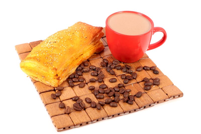 Coffee and snack stock photo. Image of puff, white, wooden 126637790