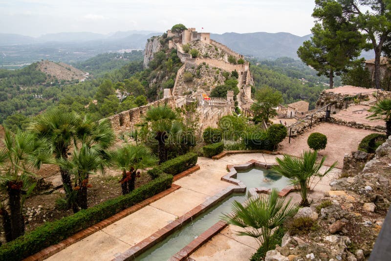 Beautiful shot of a historical monument Castillo de Jativa in Spain with water fountain royalty free stock photo Beautiful shot of a historical monument Castillo de Jativa in Spain with water fountain royalty free stock photo