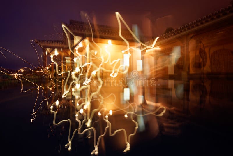 Beautiful Shot of House Lights with Trace Effect at Night Time Stock