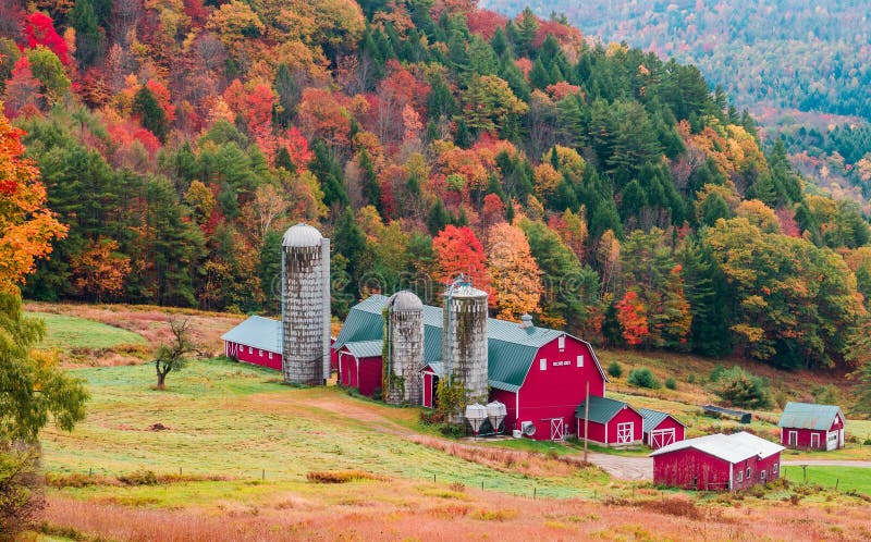 Beautiful shot of old barns in Vermont in the autumn royalty free stock photo