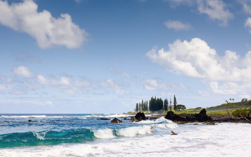 Beautiful shot of people surfing on the waves in a body of water near the shore.