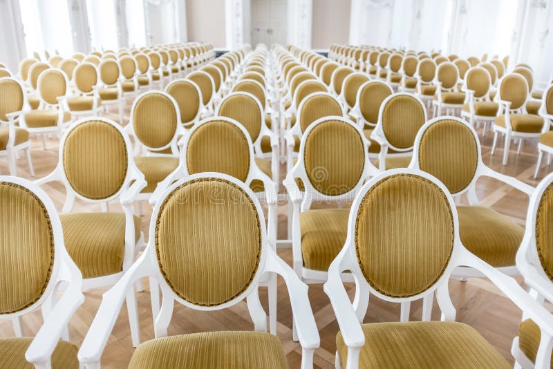 Beautiful Shot Of White Chairs In A Conference Room, Perfect For Background