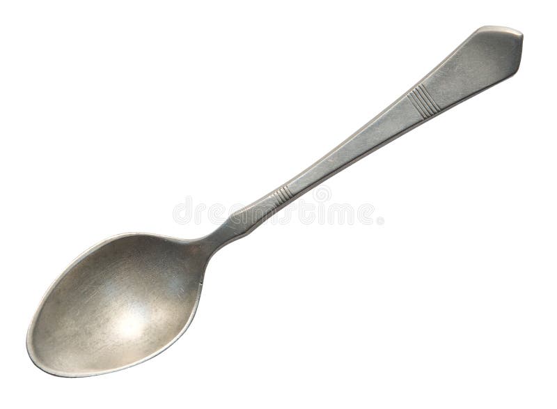 Beautiful old old silver spoon isolated on white with clipping path. Retro silverware