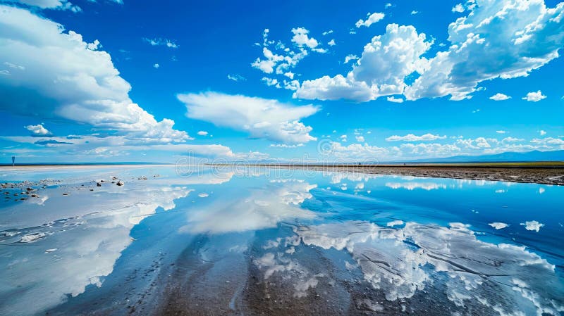 Un cer frumos și nori reflectând într-un lac stock photography