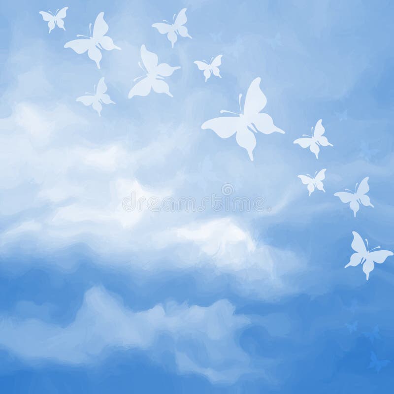 Beautiful Sky Drawing With Butterflies Stock Photo Image 57600290