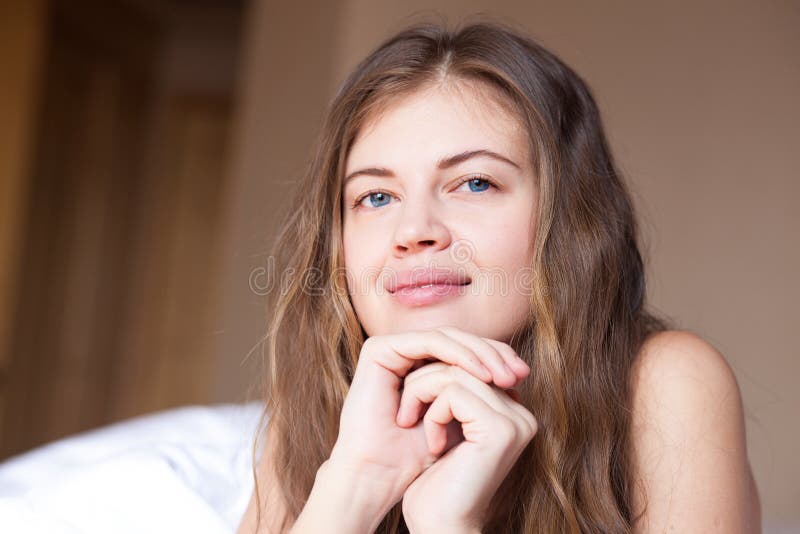 Beautiful Sleepy Young Long Haired Woman Waking Up Stock Image Image