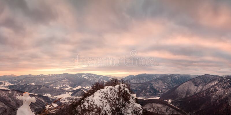 Beautiful snowy landscape with valleys, lakes and rivers