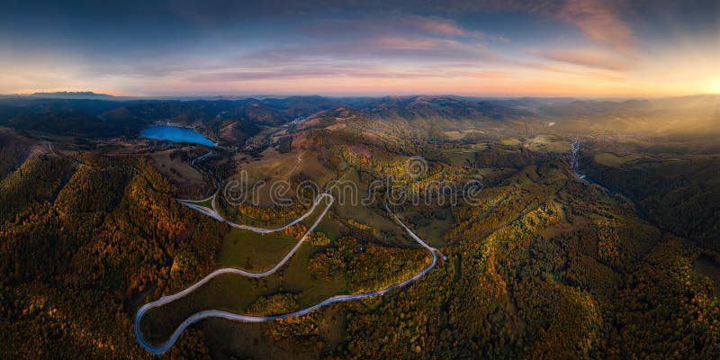 Dobsina when viewed from above on the winding road and valley