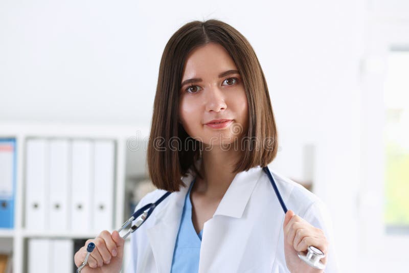 Beautiful Smiling Female Doctor Stand In Office Stock Image Image Of