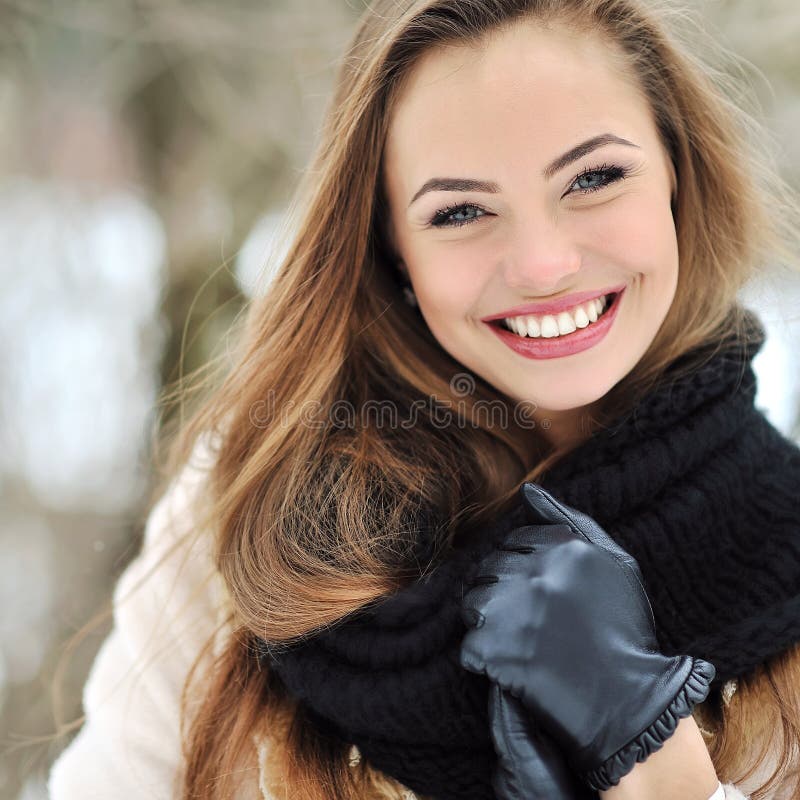 Beautiful Smiling Girl Face Outdoor Winter Portrait Stock Image - Image ...