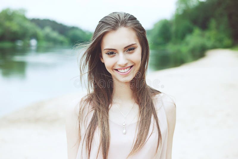 Beautiful Smiling Girl Outdoor Portrait Stock Image - Image of woman ...