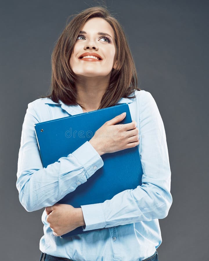 Beautiful smiling student girl hold office paper folder royalty free stock photo Beautiful smiling student girl hold office paper folder royalty free stock photo