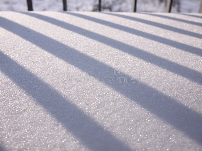 Beautiful snow covered surface on a balcony stock image