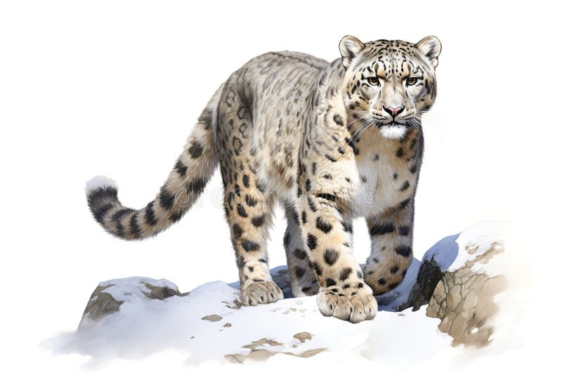 Photo Watercolor snow leopard isolated on white background