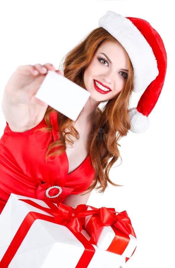 Beautiful Snow Maiden with gift and credit cards