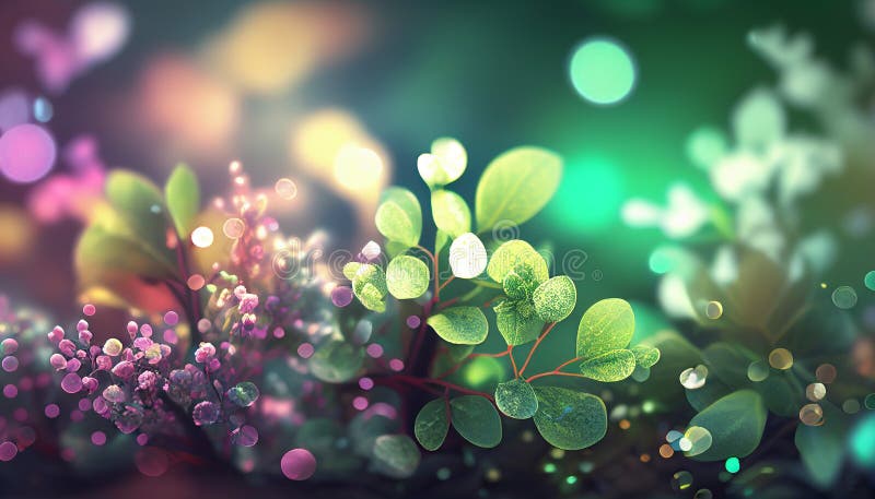 Beautiful Spring background with bokeh 3d rendering. Generative AI stock illustration