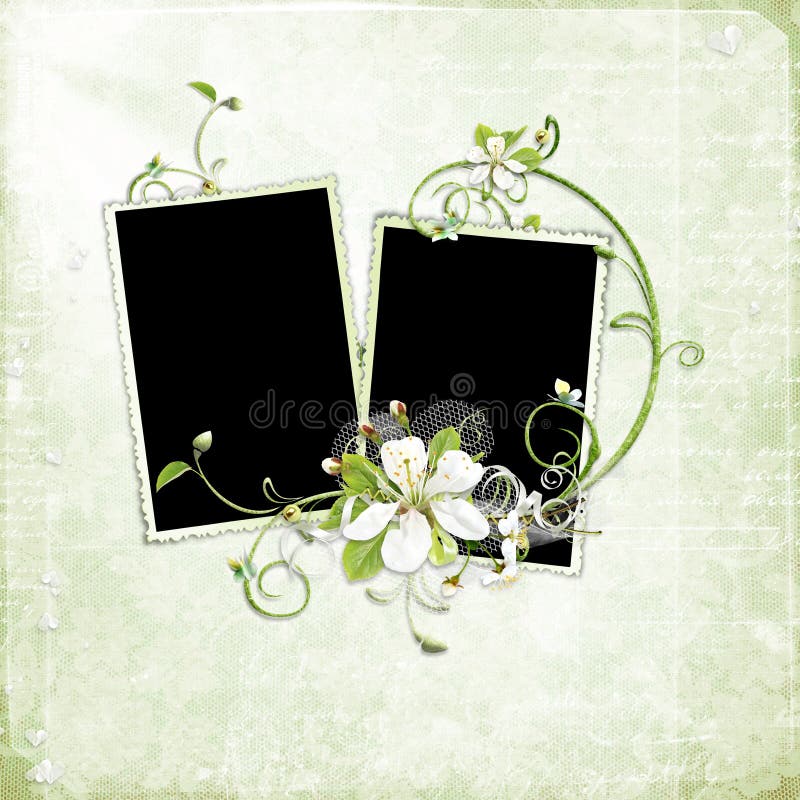Beautiful spring frame with white cherry flowers