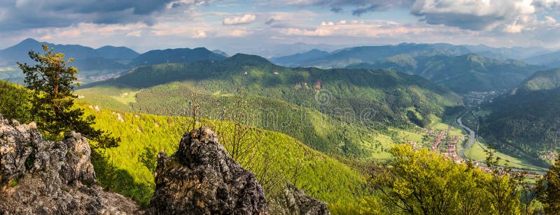 Beautiful spring hilly landscape with river valley - Slovakia