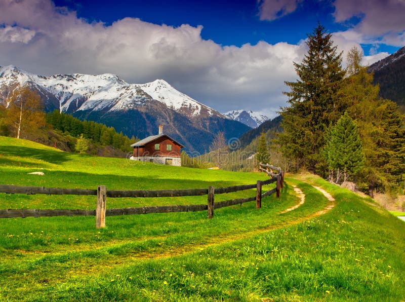 Beautiful spring landscape in the Swiss Alps.