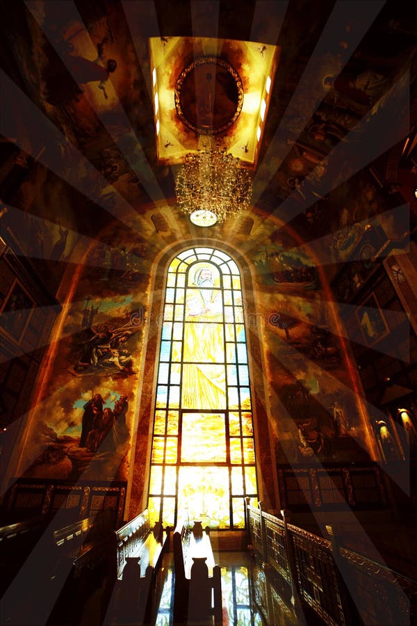 A beautiful stained-glass window shining light from it