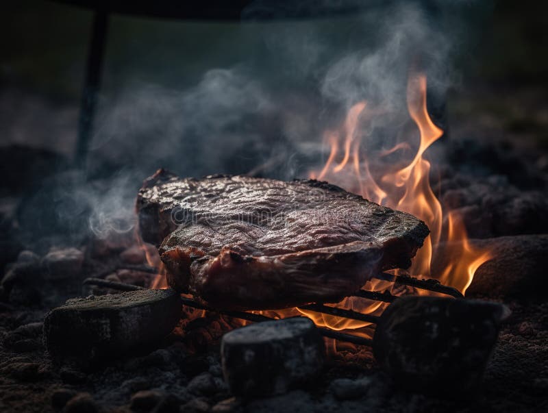 A Beautiful Steak Being Cooked To Perfection Over an Open Flame in the ...