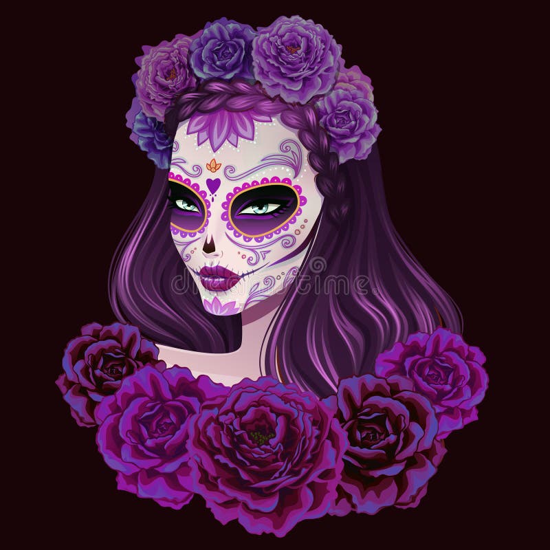 Beautiful sugar skull woman illustration. Day of dead illustration.