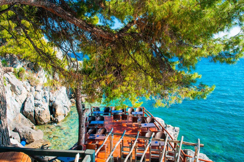 Beautiful summer landscape of the restaurant in the grotto above stock photo Beautiful summer landscape of the restaurant in the grotto above stock photo