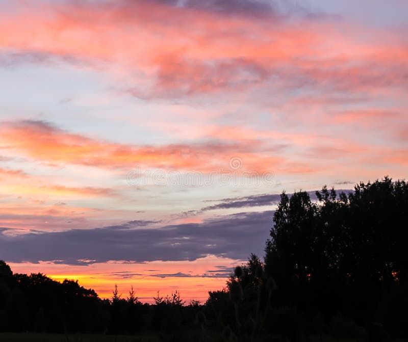 Beautiful Summer Landscape Sunset Sky With Clouds Stock Photo Image