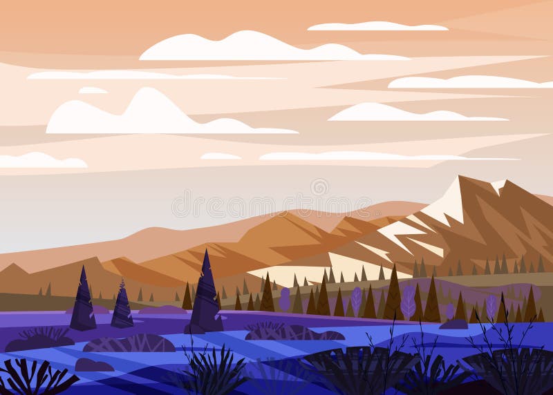 Beautiful summer mountain landscape valley rural countryside, green hills, bright color blue sky, down, meadows with vector illustration Beautiful summer mountain landscape valley rural countryside, green hills, bright color blue sky, down, meadows with vector illustration