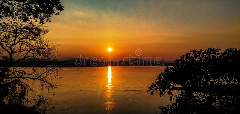 Beautiful Sun Set Over Mahanadi River Stock Photo - Image of place ...